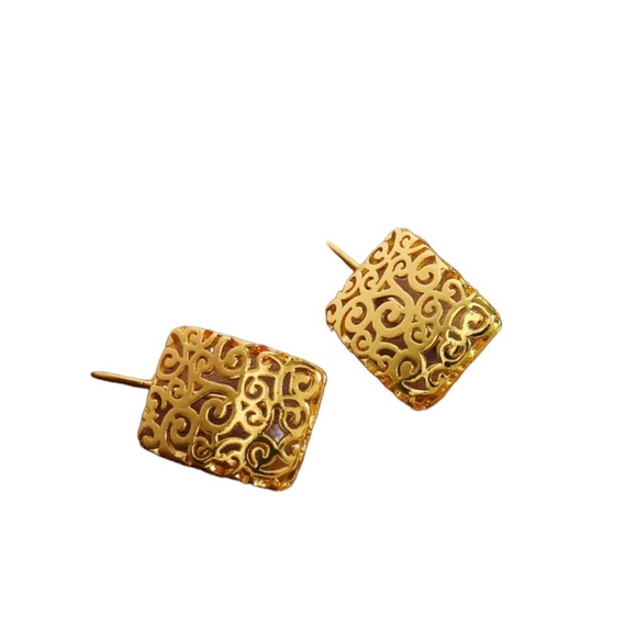 Celtic Rectangle Cut Metal Gold Drop Earrings - Picture 5 of 6